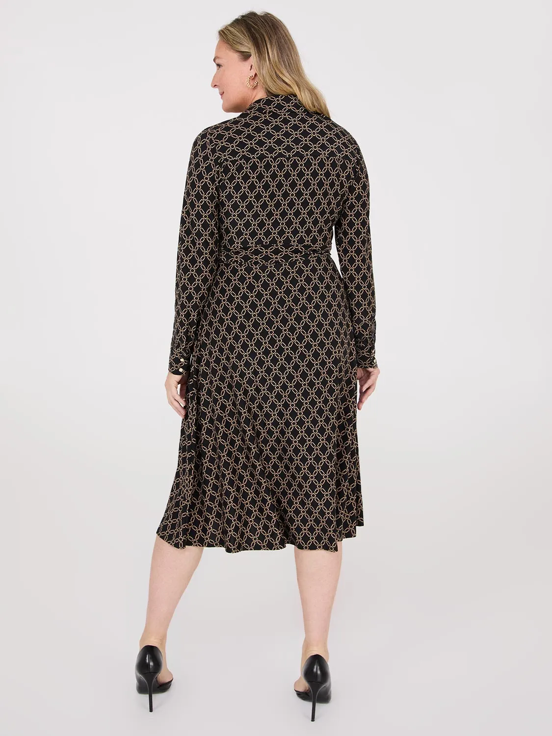 Geo Print Shirt Dress With Pockets