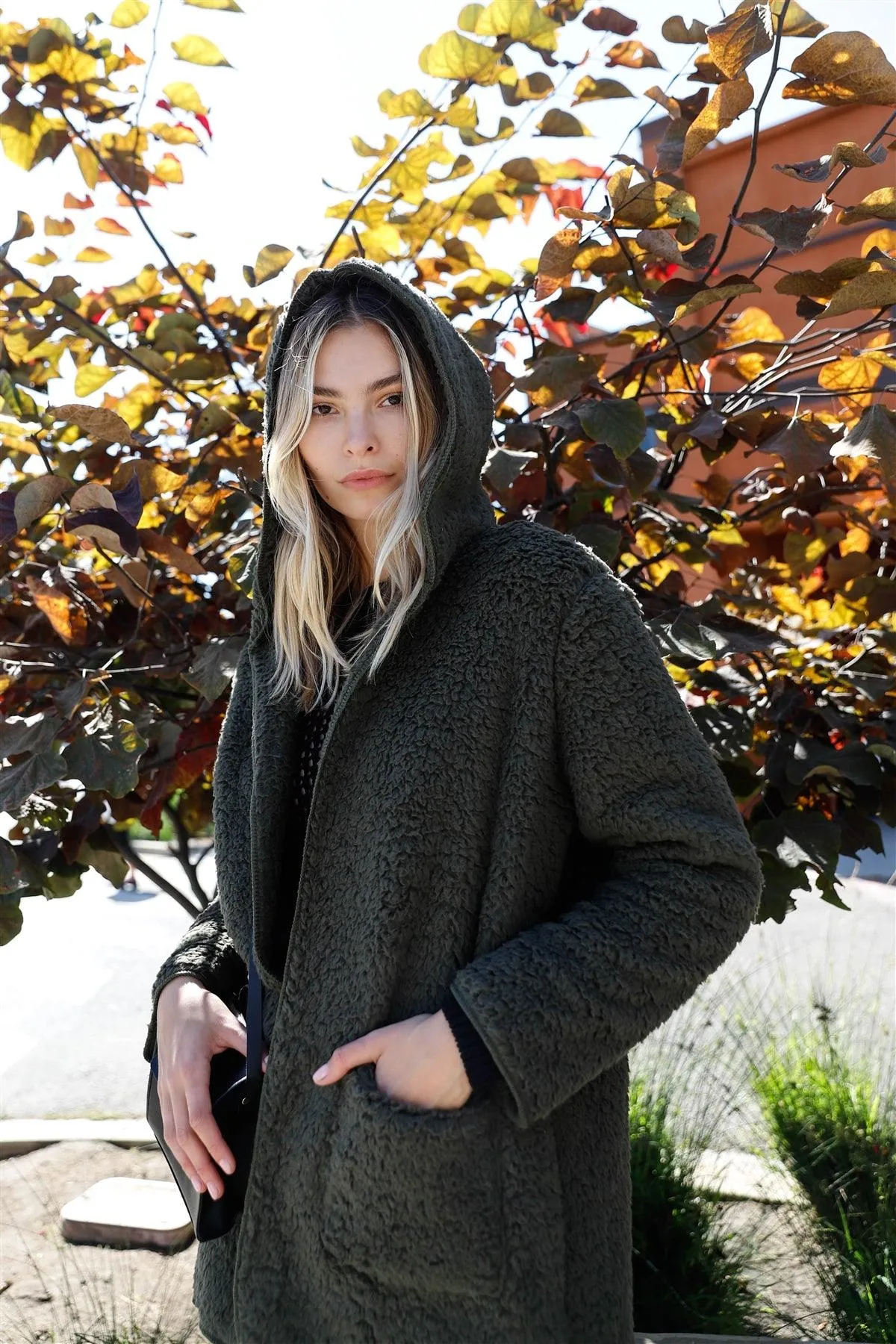 Olive Oversized Fluffy Hooded Teddy Coat /1-2-2-1