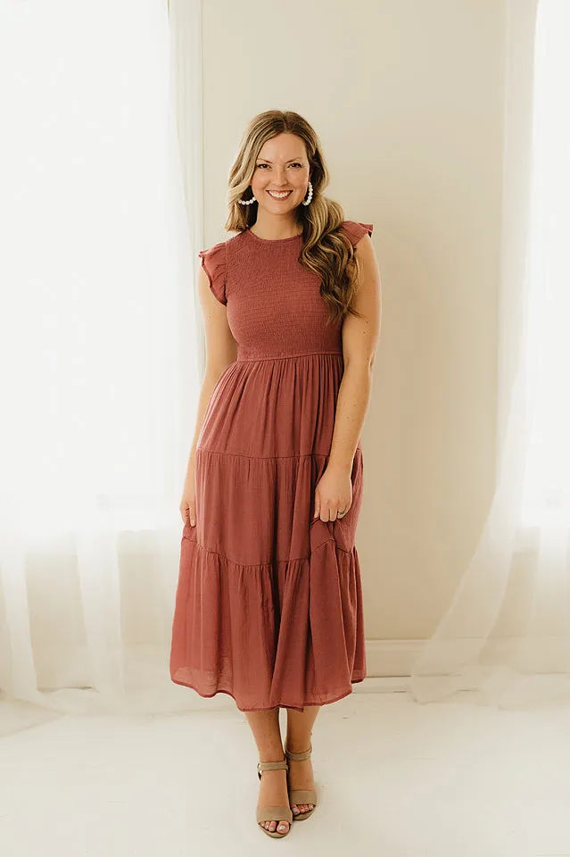 Smocked Flutter Sleeve Midi