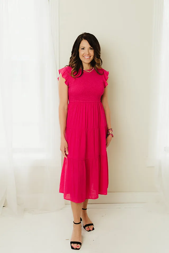 Smocked Flutter Sleeve Midi