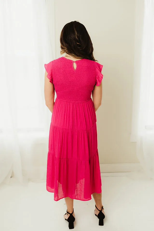 Smocked Flutter Sleeve Midi