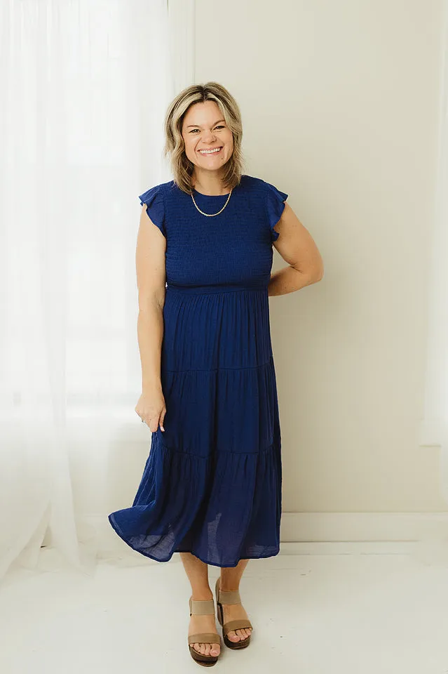 Smocked Flutter Sleeve Midi