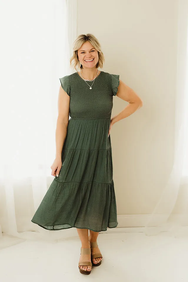 Smocked Flutter Sleeve Midi
