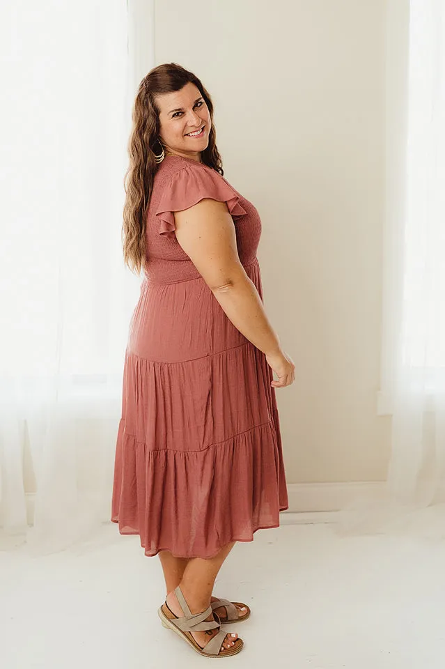 Smocked Flutter Sleeve Midi