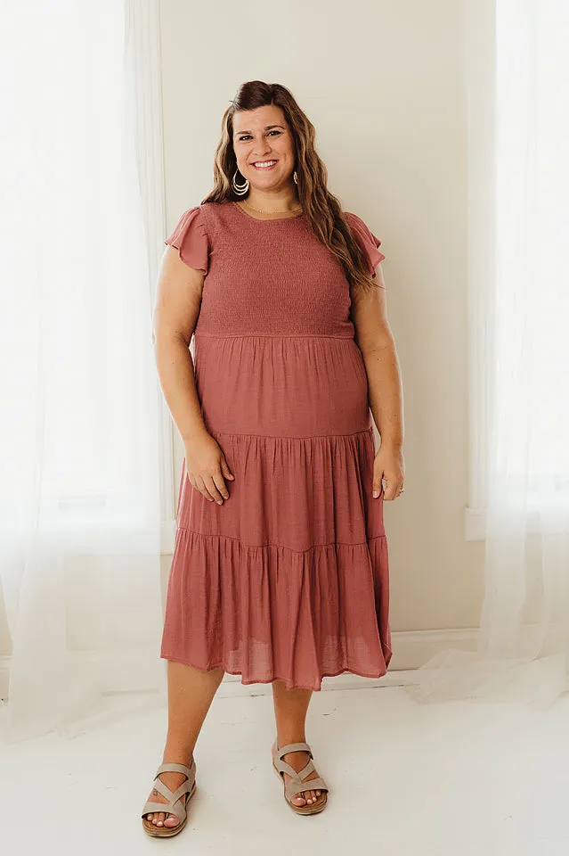 Smocked Flutter Sleeve Midi
